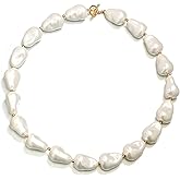 BriLove Baroque Simulated Pearls Necklace for Women, Gorgeous Elegant Choker Strand Necklaces for Wedding Outfit Party Prom Gift Ivory Color Gold-Tone