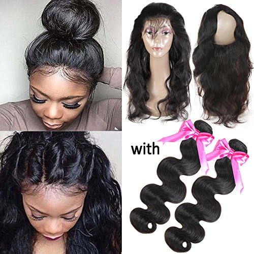 8A Brazilian Hair Body Wave 360 Lace Frontal with 2 Bundles Human Hair Unprocessed Virgin Hair Bundles with Frontal Closure Black Color 12 14+10
