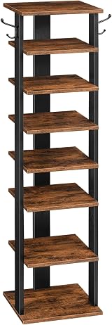 HOOBRO Tall Shoe Rack Vertical Organizer 8-Tier Narrow Rustic Brown EBF07XJ01G1
