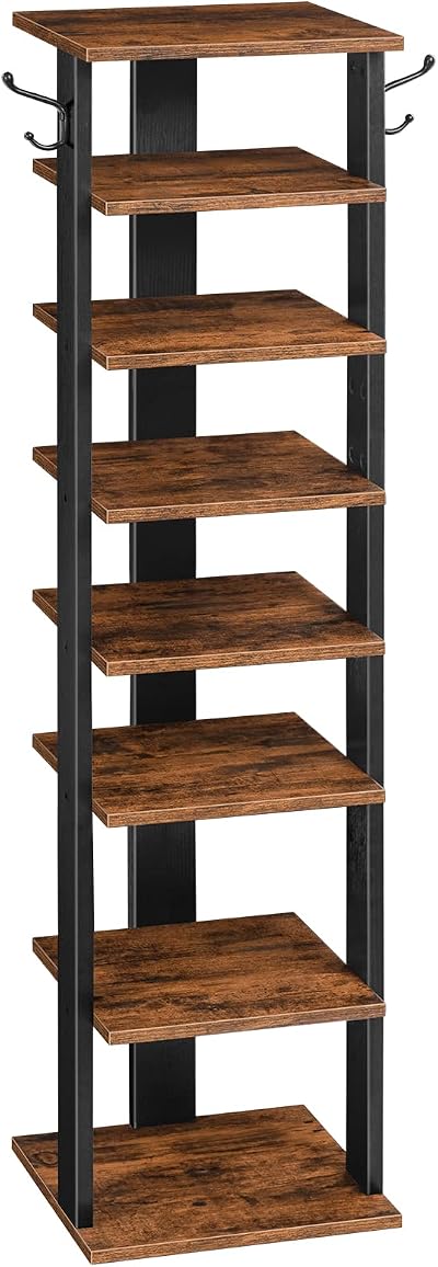 HOOBRO Tall Shoe Rack Vertical Organizer 8-Tier Narrow Rustic Brown EBF07XJ01G1