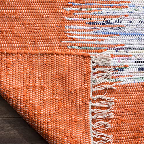 SAFAVIEH Montauk Collection Area Rug - 4' Square, Ivory & Orange, Handmade Stri…