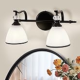 ANDY STAR Bathroom Lighting Fixtures Over Mirror, 2-Light Matte Black Vanity Light with Frosted Glass, Anti-Rust Metal Framed