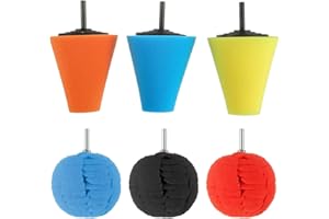 BOSHCHEN 6PCS Car Wheel Hub Drill Buffing Sponge Pads Kit,3 Inch Shank Polishing Pads for Wheel Hub Cleaning, Auto Cone Metal Polish Buffing Polishing Ball,for Automotive Car Wheels Care Buffing Tool