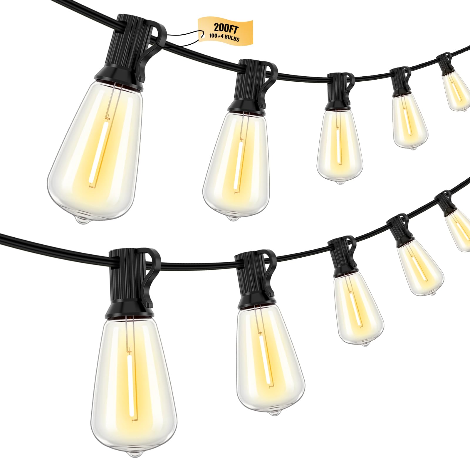 Photo 1 of Doukedge 200FT LED Outdoor String Lights, 2700K LED Patio Lights Outdoor Waterproof with 100+4 Shatterproof Vintage Bulbs, Plug in Hanging Light for Porch, Backyard, Garden, Gazebo