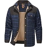 Haellun Men's Long Sleeve Sherpa Lined Shirt Jacket Flannel Plaid Fleece Coats