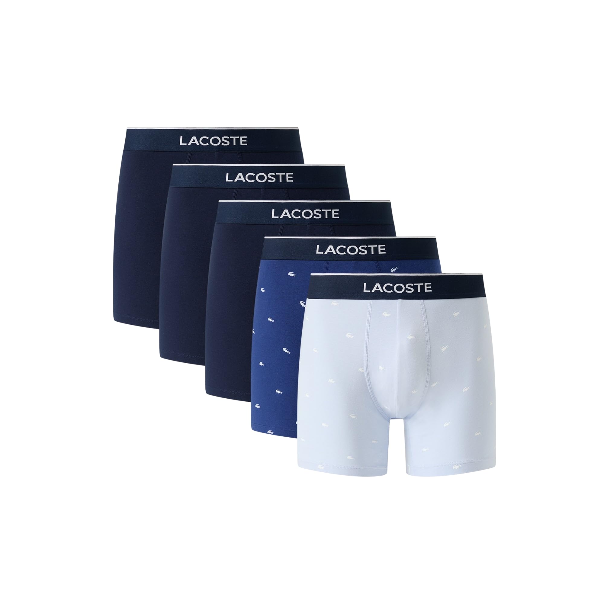 Lacoste Men's Cotton Stretch Mini Croc Print Boxer Briefs, 5-Pack (Amazon Exclusives), Phoenix Blue/Methylene/Navy Blue, X-Small Image