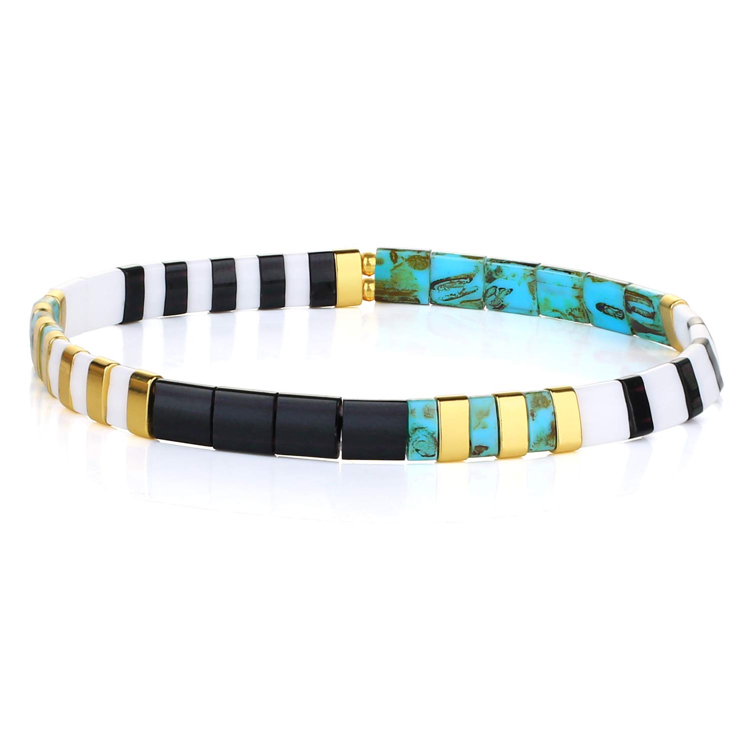 KELITCH Colorful Tila Beads Bracelets Miyuki Stackable Strand Stretch Bracelets Mixed Friendship Jewelry - 9K