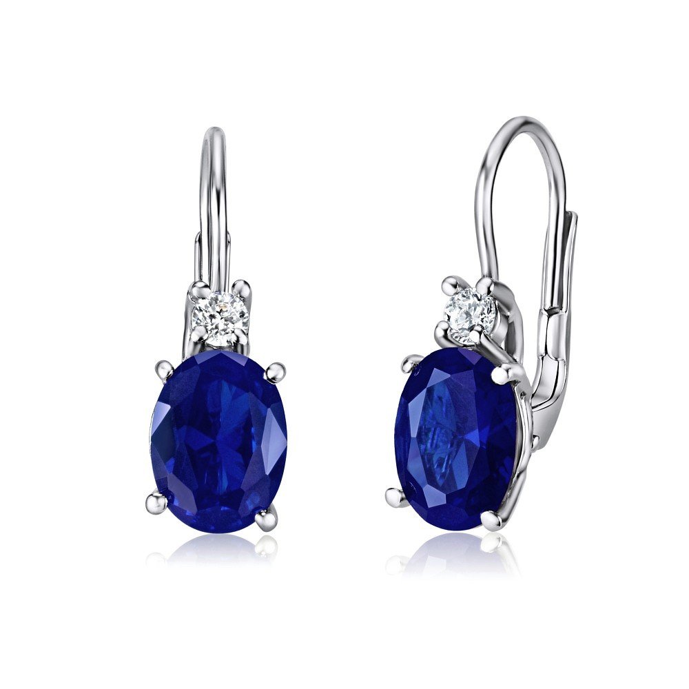 SILVEGO Women 925 Sterling Silver Earrings with Dark Blue Synthetic Sapphire