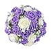 Febou Bridal Bouquet with Artificial Roses, Lace Pearl Ribbon - Perfect for Wedding, Church, Party and Home Decor (Long Ribbon, White+Purple)