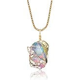 InfinityGemArt Raw Black Fire Opal Gemstone Dainty Pendant Necklace, October Birthstone Jewelry 14K Gold Plated Chain 18 inch Gifts For Men Women