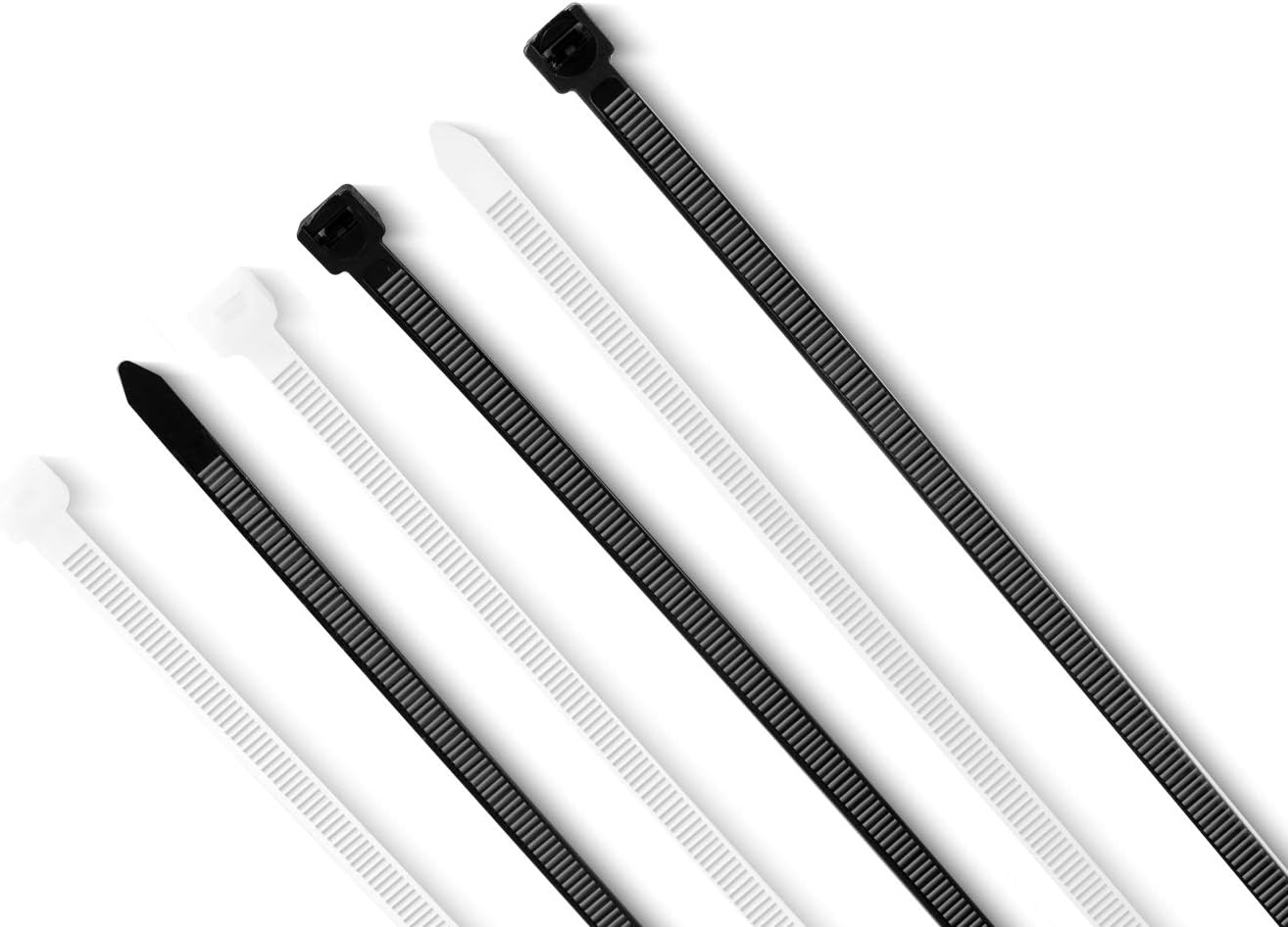 WISLIGHT Nylon Cable Ties 100pcs 12 Inch Assorted Self-Locking Multi-Purpose Nylon Zip Cable Ties Cord Wire Cable Tie Management, Black and White