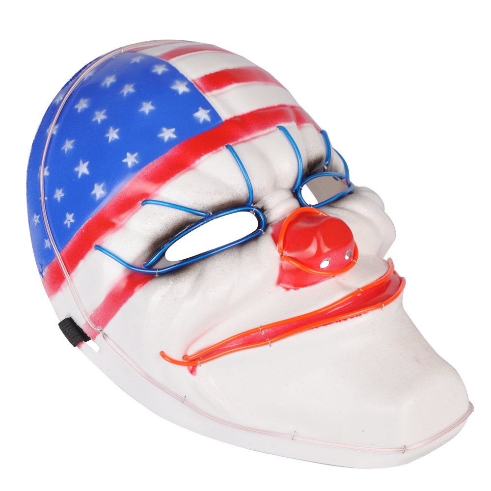 Cece Light Up Mask w/Creepy Clown USA Flag Glowing For Halloween Rave Costume Party
