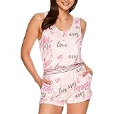 bebe Womens 2 Piece Pajama Set Bold Print Tank Top and Pajama Shorts Lounge Sleep Set