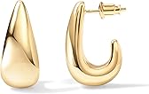 PAVOI 14K Gold Plated 925 Sterling Silver Post Statement Huggie Earrings | Gold Dome Hoop Earrings for Women