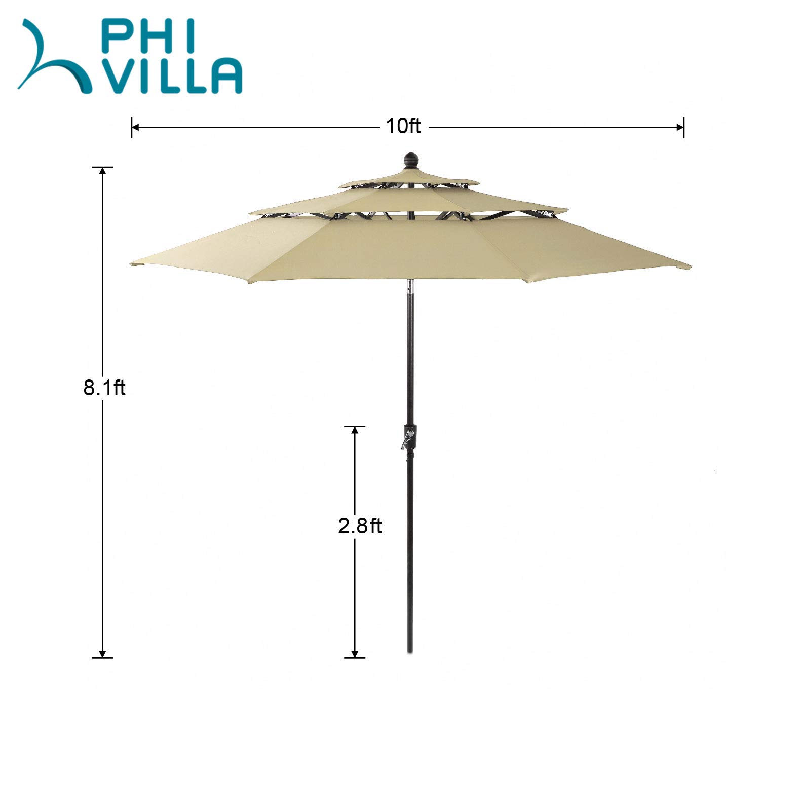 PHI VILLA 66.9”x7.1”  16.1/12.6 LB Patio Umbrella Outdoor 3 Tier Vented Table Umbrella with Sturdy Ribs (Beige)