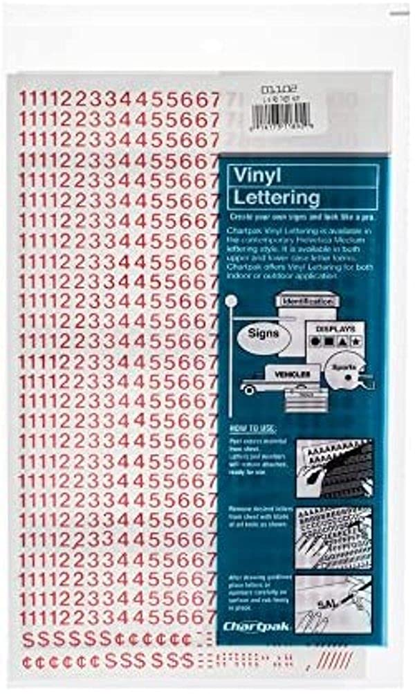 Photo 1 of Chartpak Self-Adhesive Vinyl Numbers, 1/4 Inch High, Red, 718 per Pack (01102)