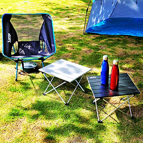 Sfee Folding Camping Table - Portable Table Pliante Camping Ultralight Aluminum Camp Table Lightweight Compact Roll Up Picnic Table for Outdoor Hiking BBQ Kitchen Fishing Beach with Carry Bag (Black)