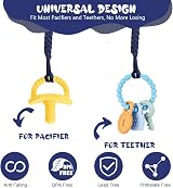 Aolso Pacifier Chain 4pcs Clip Adapter silicone rings Teething Clip Black Blue view 5