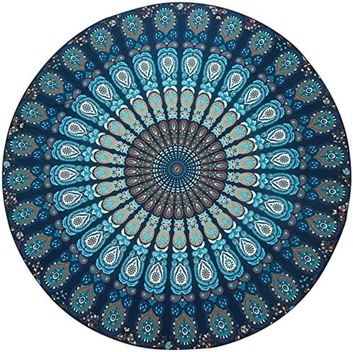 Honboom Indian Mandala Round Beach Throw Tapestry Cotton Tablecloth Beach Towel Round Yoga Mat (blue)
