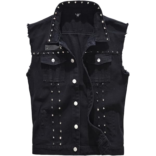 DSDZ Men's Punk Denim Vest Sleeveless Jean Jackets With Rivets