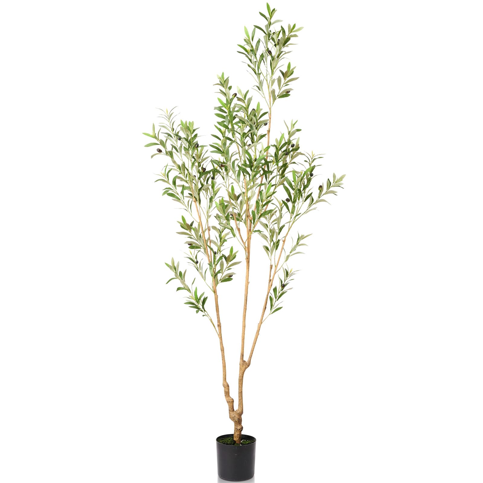 Artificial Olive Tree Indoor, 7FT Tall Faux Plant with Natural Wood Trunk, Leaves and Lifelike Fruits, Large Potted Indoor Fake Plant for Home Office Store Decor (7 ft)