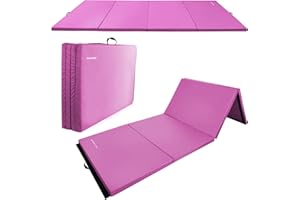Fitvids Folding Exercise Gymnastics Mat, 4'x8'x2" Gym Workout Mat with Carrying Handles 4-Fold High-Density Anti-Tear Portable Fitness Aerobics Mat for Home Gym Yoga Pilates Tumbling MMA Core Training