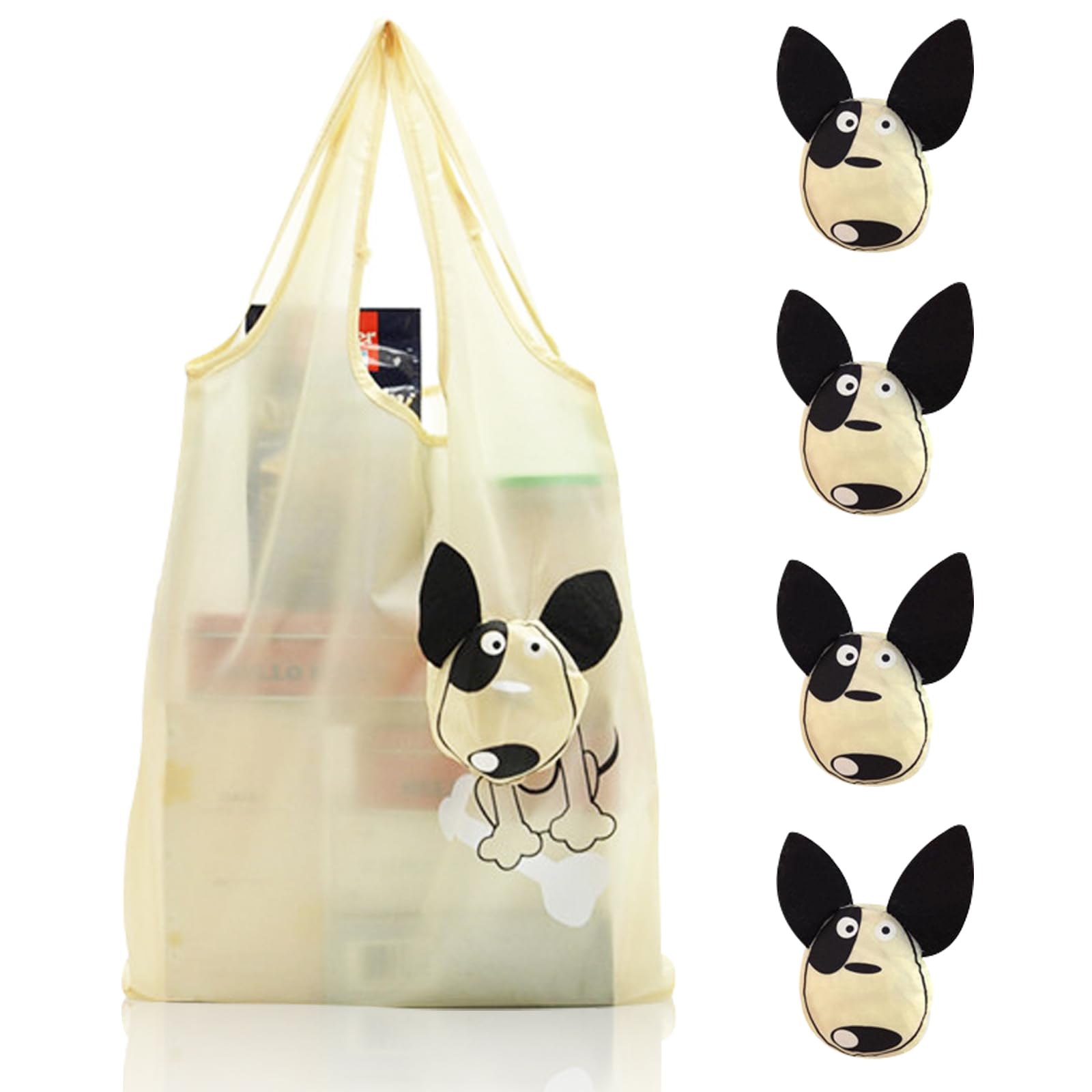 FOSDICK 4 Pcs Folding Shopping Bags, Lovely Foldable Shopping Bag, Reusable Grocery Bag, Fold Up Shopping Bag in Pouch, Washable Tote Bag, Tote Bags for Daily Shopping Groceries Travel Storage