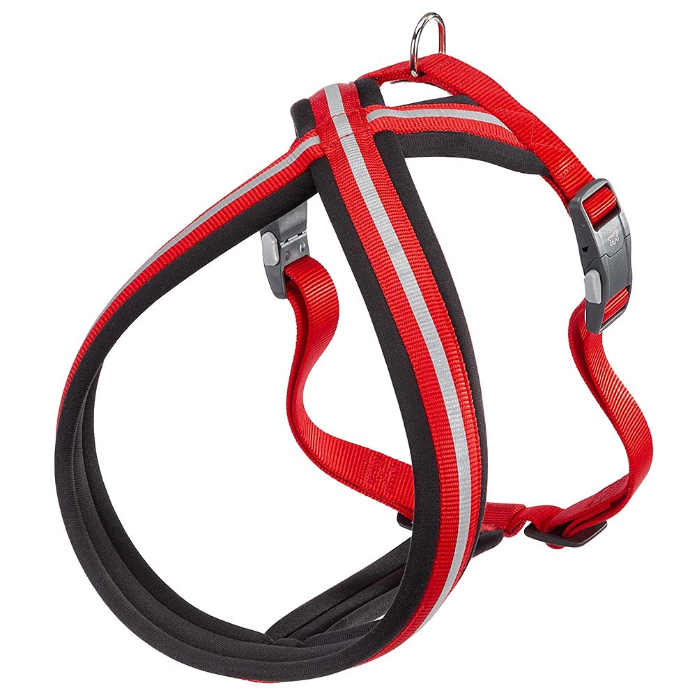 Ferplast Dog Harness DAYTONA CROSS, Large Dog Harness in Nylon, Padded, Reflective and Adjustable. With Magnetic Buckle. Red