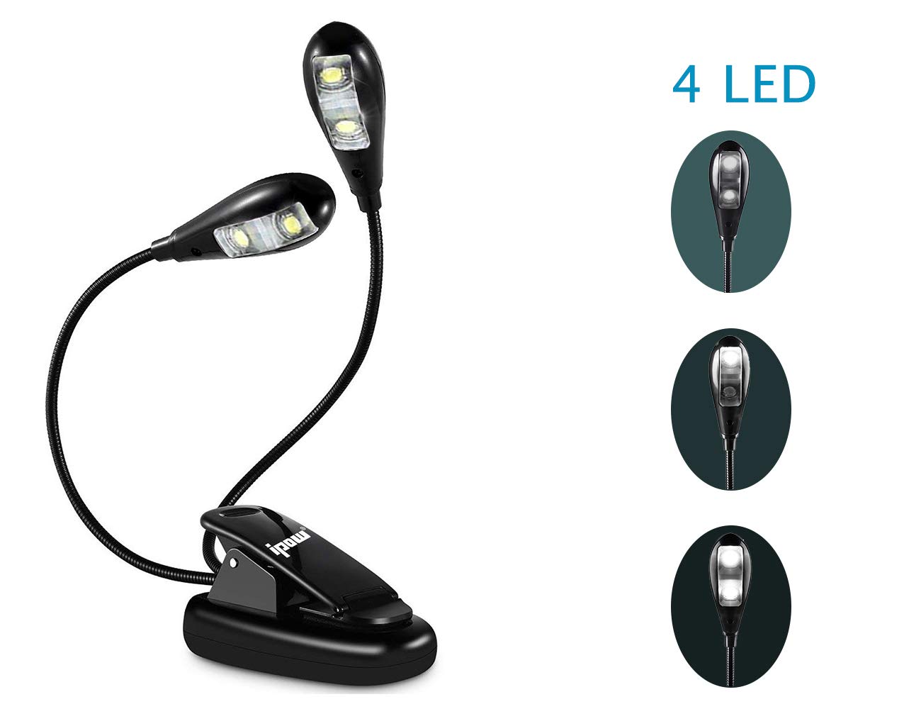 ipow 4 LED Book Light, Rechargeable Music Stand Light Lamp for Piano