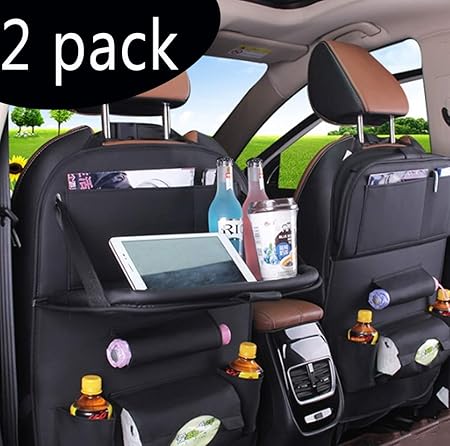 Amazon Magic Roseカーリアシート収納バッグ Puレザーカーリアシート収納バッグ トレイ付きリアシート収納バッグ 子供用おもちゃ瓶飲料 車用収納レザートラベルグッズ 黒 ポケット ケース カバー 車 バイク