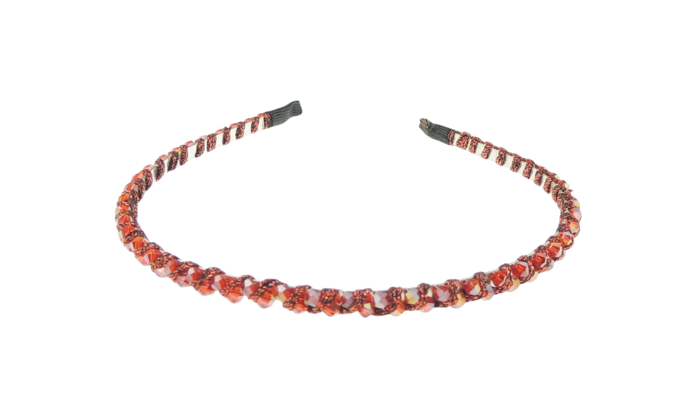 Womens Girls Sparkly Crystal Rhinestone Beaded Sparkly Narrow Wedding Formal Occasion Bridesmaid Christmas Birthday Pageant Evening Bridal Party Formal Alice Band Hairband Headband (Red)