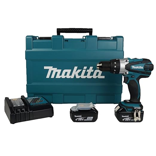 Makita DHP458RFE Cordless Hammer Driver Drill, 18V