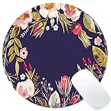 Wknoon Retro Floral Flowers Art Navy Blue Round