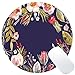 Wknoon Retro Floral Flowers Art Navy Blue Round Mouse Pad Custom, Vintage Colorful Hand Drawn Floral Wreath Circular Mouse Pads