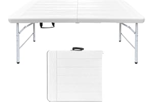 4FT Portable Folding Table with Wood-Grain Surface, Heavy-Duty Foldable Plastic Table with Safety Lock and Handle – Ideal for