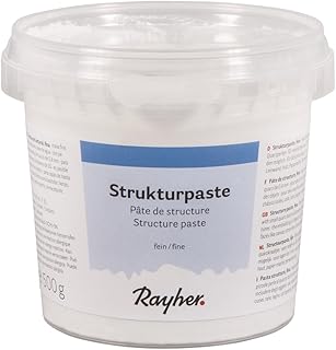 Rayher Hobby 38238000 Strukturpaste, weiß, feinkörnig, Dose 500 g, Strukturmedium für reliefartige, feinsandige Oberflächen, Spachtelmasse, Modelliermasse