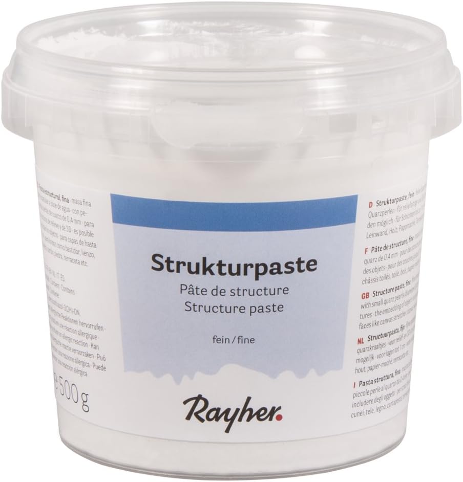 Rayher Hobby 38238000 Strukturpaste, weiß, feinkörnig, Dose 500 g, Strukturmedium für reliefartige, feinsandige Oberflächen, Spachtelmasse, Modelliermasse