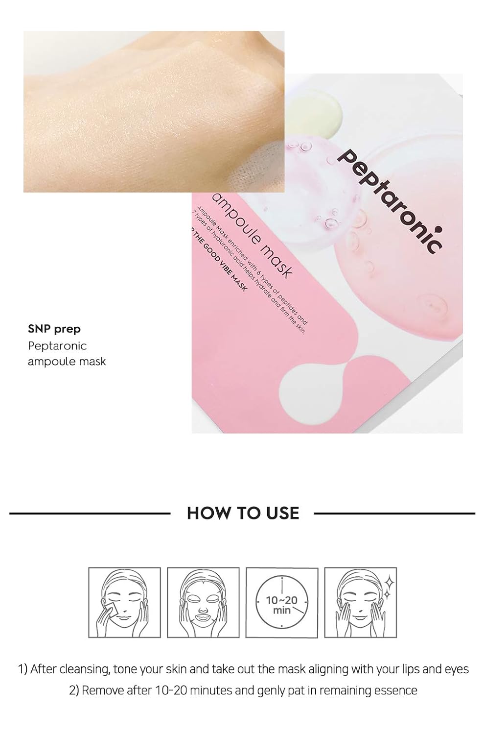 SNP PREP - Peptaronic Ampoule Korean Sheet Mask - Maximum Hydration & Moisture for All Dry Skin - a Full Combination of Peptides & Hyaluronic Acids - 10 Sheets: Beauty
