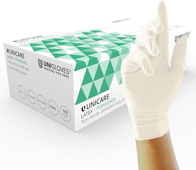 Unigloves Unicare Latex Disposable Gloves Large Natural 100ct GS0024
