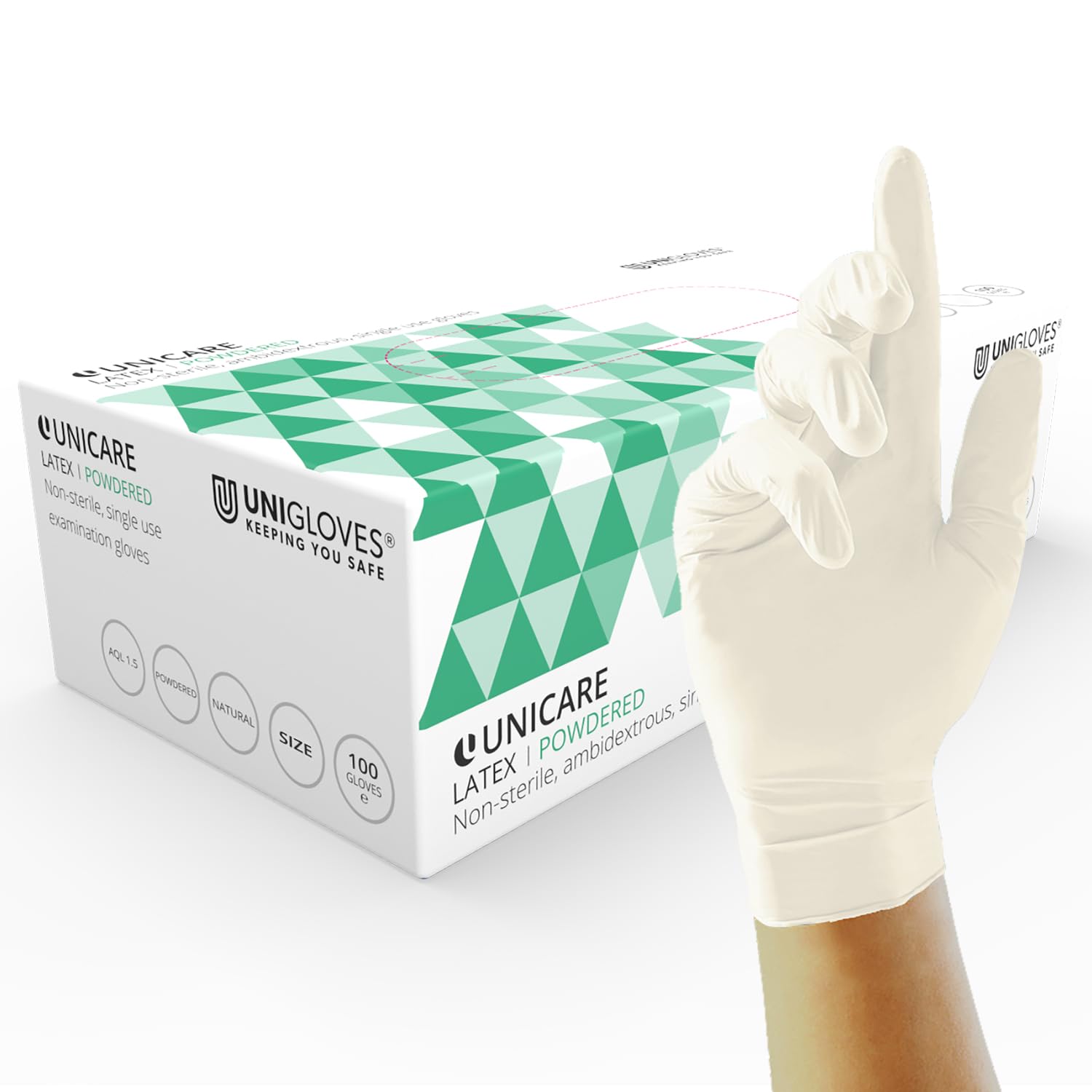 Unigloves Unicare Latex Disposable Gloves - Multipurpose, Lightly Powdered, Examination Gloves - Box of 100 Gloves, Natural, Large (GS0024)