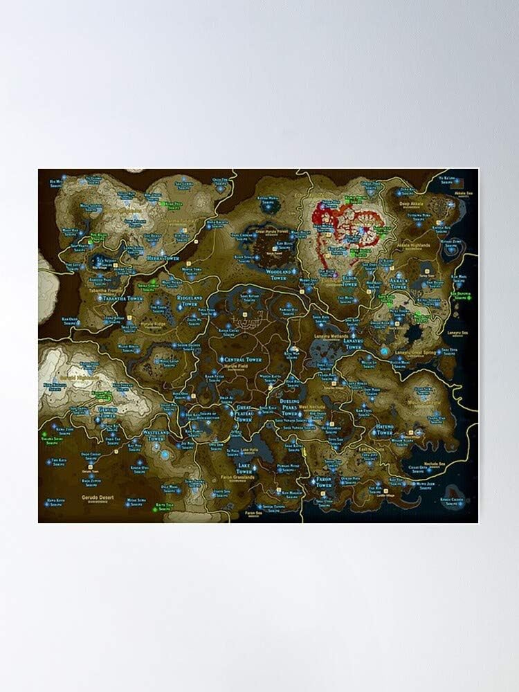 Amazon Com Zelda Map Botw Treasure Map Breath Of The Wild Botw Map Shrine World For Home Decor Wall Art Print Poster Impressive Posters For Room Decoration Printed With The Latest Modern Technology
