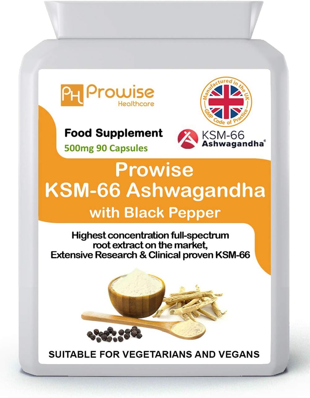 Organic Ashwagandha KSM-66® with 5% Withanolides 90 Vegan Capsules Added with Black Pepper, 90 count (Pack of 1)