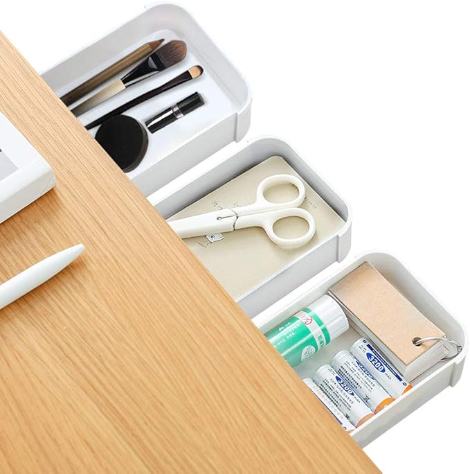 3Pcs Under Desk Drawer Organizer, SelfAdhesive Under Table Drawer Tray