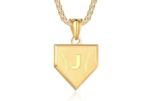 SENRAN Initial A-Z Necklace for Boys Stainless Steel Letter Shield Pendant Box Chain 22+2 inch Inspirational Baseball Home Plate Necklace Baseball Jewelry Gift for Men