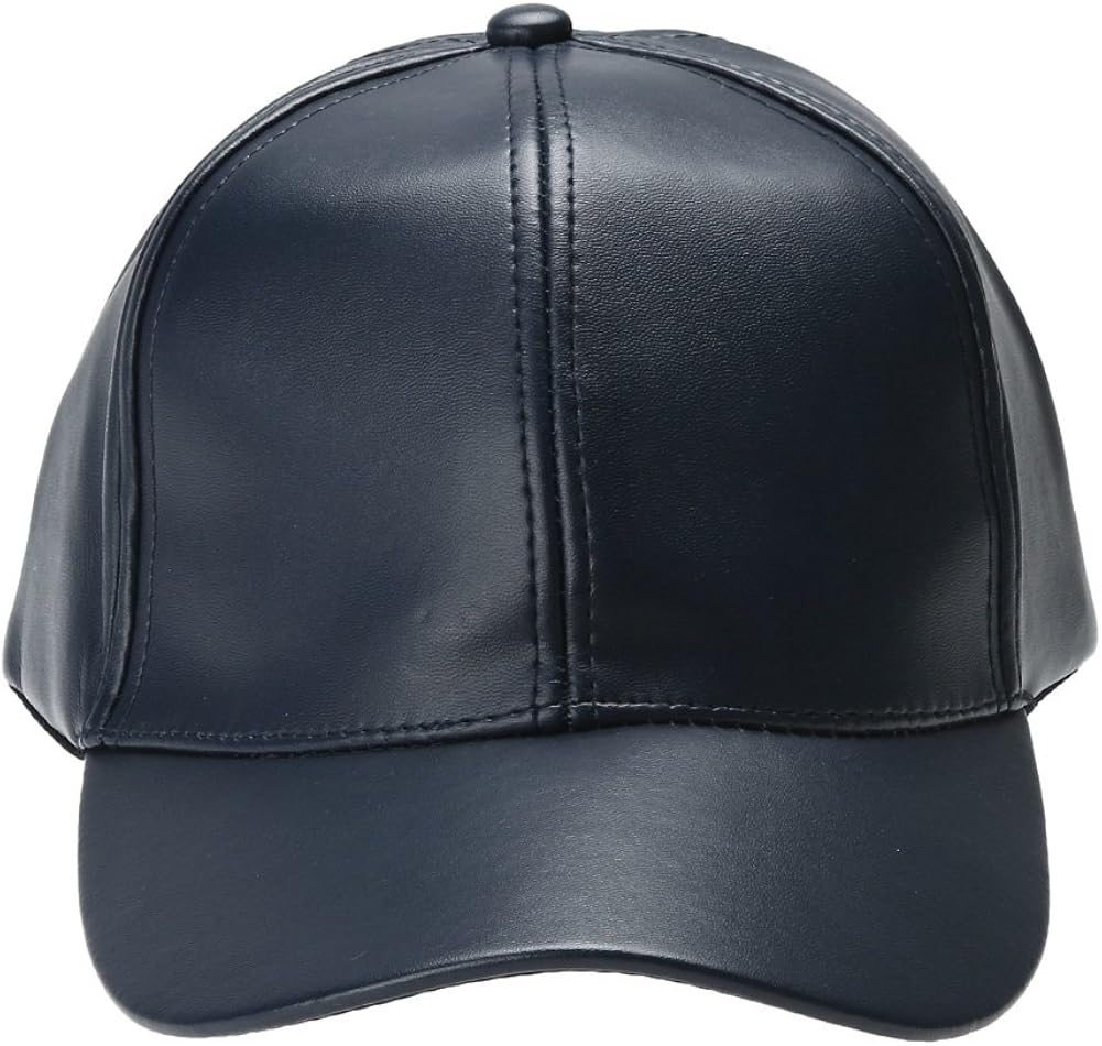 blue leather baseball cap
