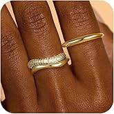 FAONDU 14k Gold Plated Stackable Rings for Women Dainty Wavy Cubic Zirconia Ring Set Non Tarnish Bands for Everyday Wear Size 5–11