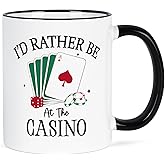 YHRJWN Gambling Gifts, Casino Gifts for Men Women, Christmas Birthday Gift for Gamblers, Poker Gift, I'd Rather Be at the Casino Mug, 11 Oz