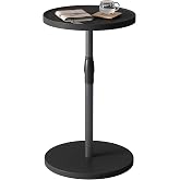 IRCPEN Adjustable Round Side Table, Pedestal Drink Table for Small Spaces | Small End Table, Tall Round Nightstand for Living Room Bedroom Black Wood Grain ET-010BW