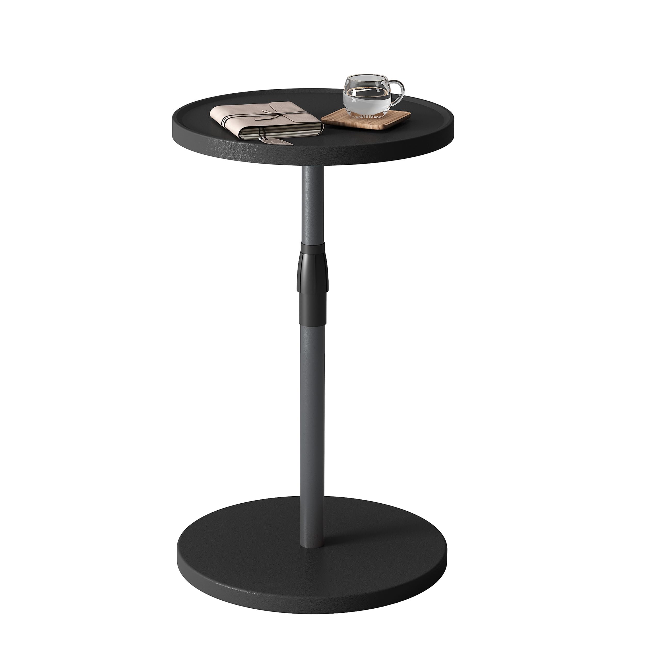 Photo 1 of IRCPEN Adjustable End Table, Small Round Side Table, Drink Table for Small Spaces, Pedestal Nightstand for Living Room, Bedroom, Sofa Couch, Black Wood Grain ET-010BW