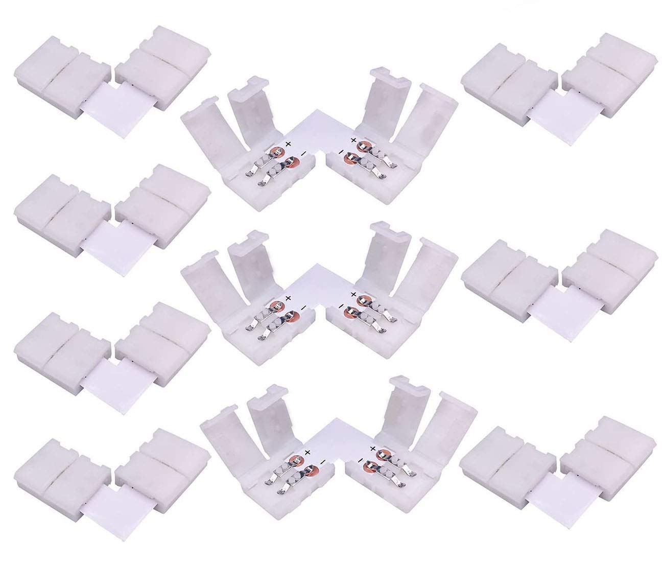 LitaElek 10pcs LED Connector 2 Pin 8mm Wide SMD 3528/2835 Monochrome LED Strip Corner Connector LED Tape L-Shape Connecter LED Ribbon Right Angle Connector Adapter LED Band L Connector